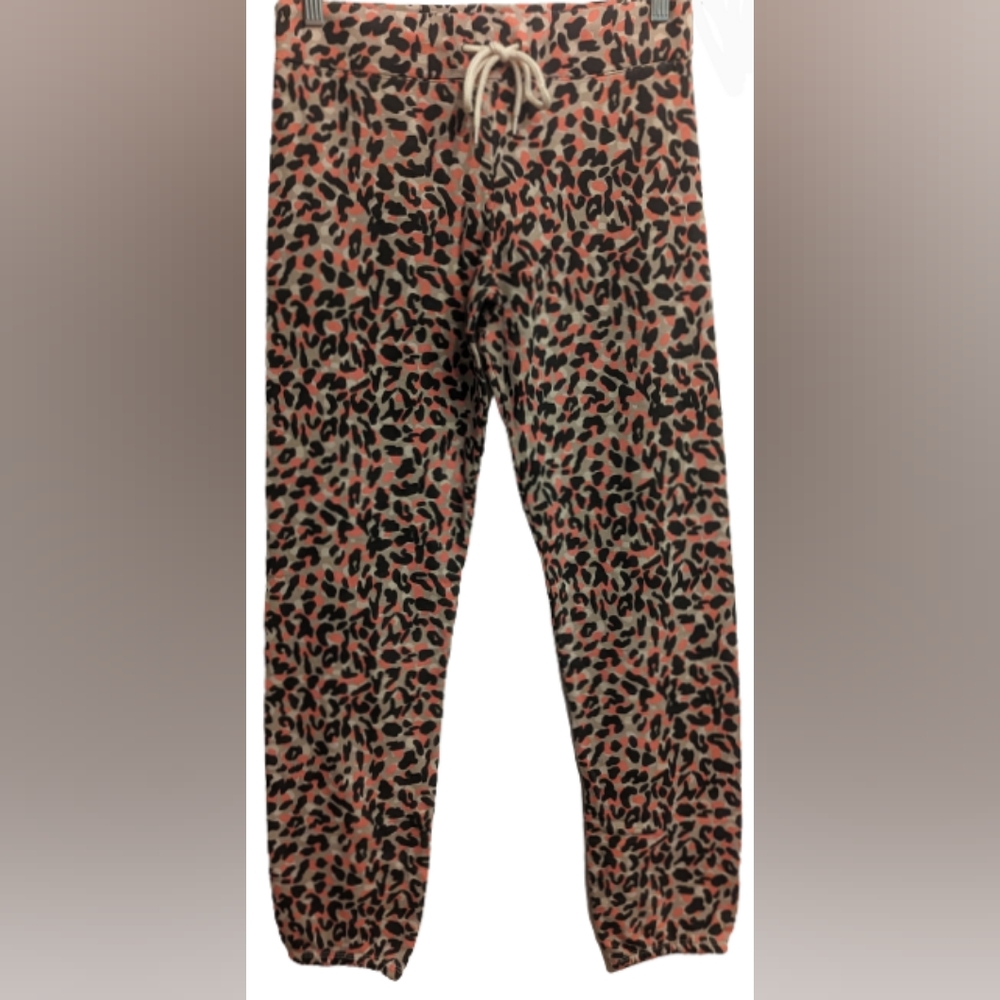 NWT Monrow black pink tan animal print vintage tencel drawstring waist joggers